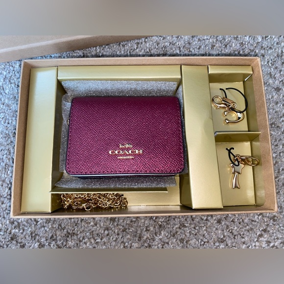 Coach Black Cherry wallet with gold chain - never been used still in box - Picture 6 of 9